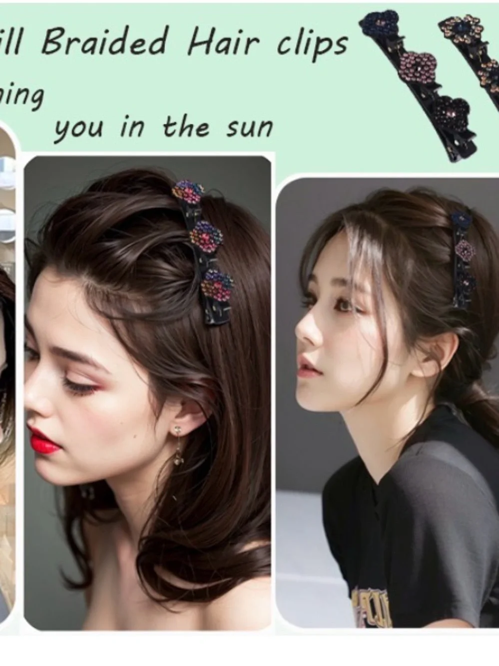 Generic 4PCS Sparkling Crystal Stone Braided Hair Clips in four color